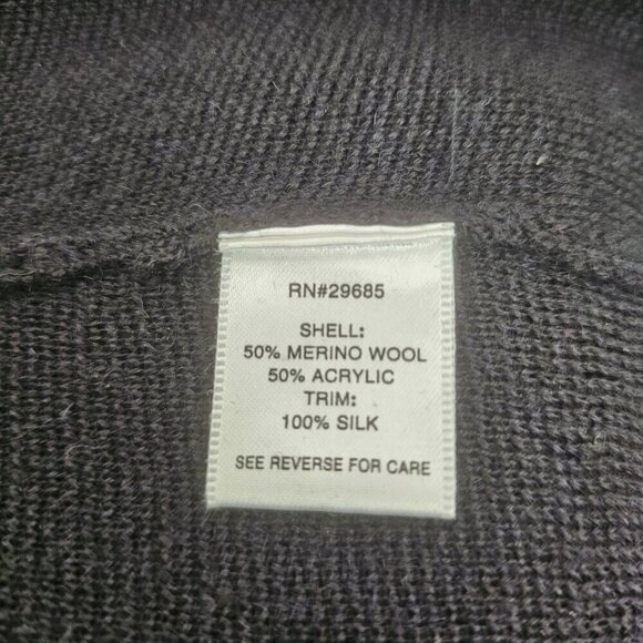 Pendleton Black Wool Knit Cardigan Womens M Pink Silk Trim Long Sleeve Vintage - Picture 9 of 10